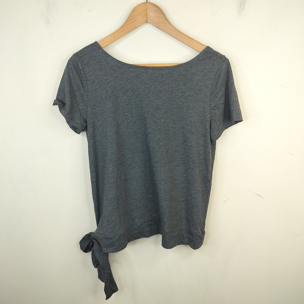 LOFT Tie Hem Top Small Short Sleeve Casual Heather Gray Cotton Modal